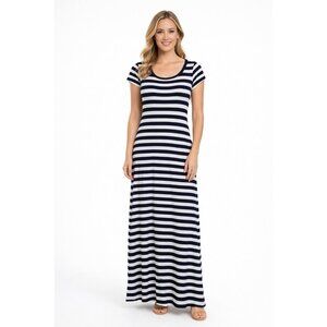 Polo Ralph Lauren T-Shirt Dress Medium Blue White Striped Maxi Nautical Beach R